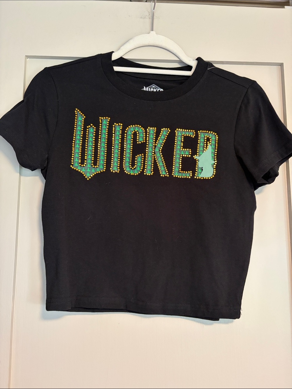 Wicked Graphic Crop Top Green Gold embellishments Medium